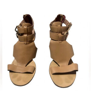 Report strappy bootie open toe sandal heel size 7 good condition nude